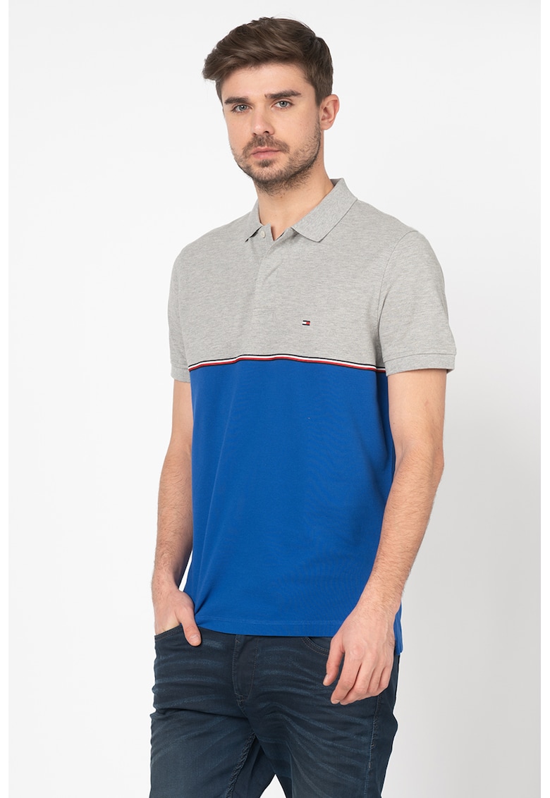 Tricou polo regular fit cu model colorblock