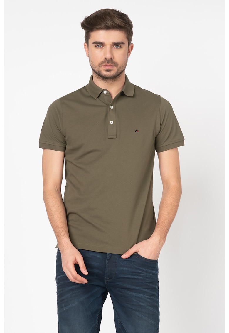 Tricou polo slim fit din material pique