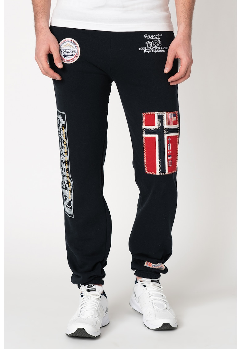 Pantaloni de trening cu aplicatii logo Myer - Rosu/Gri/Bleumarin