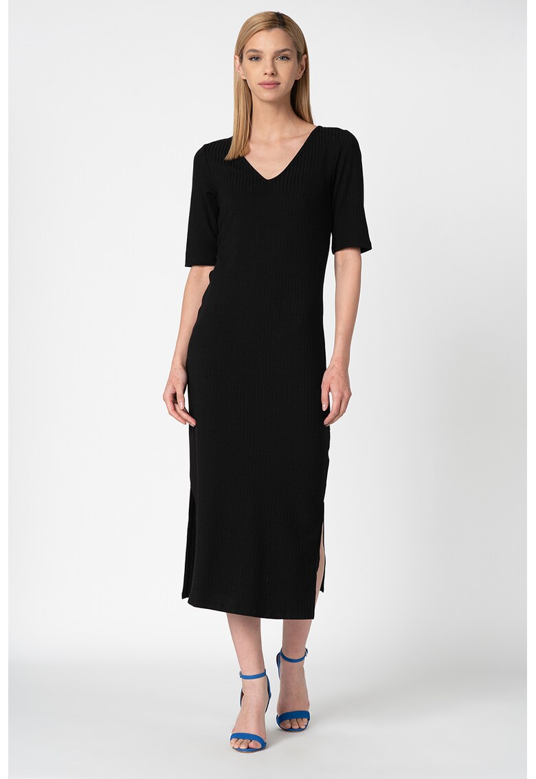 Rochie midi cambrata cu decolteu in V Rochie midi cambrata cu decolteu in V