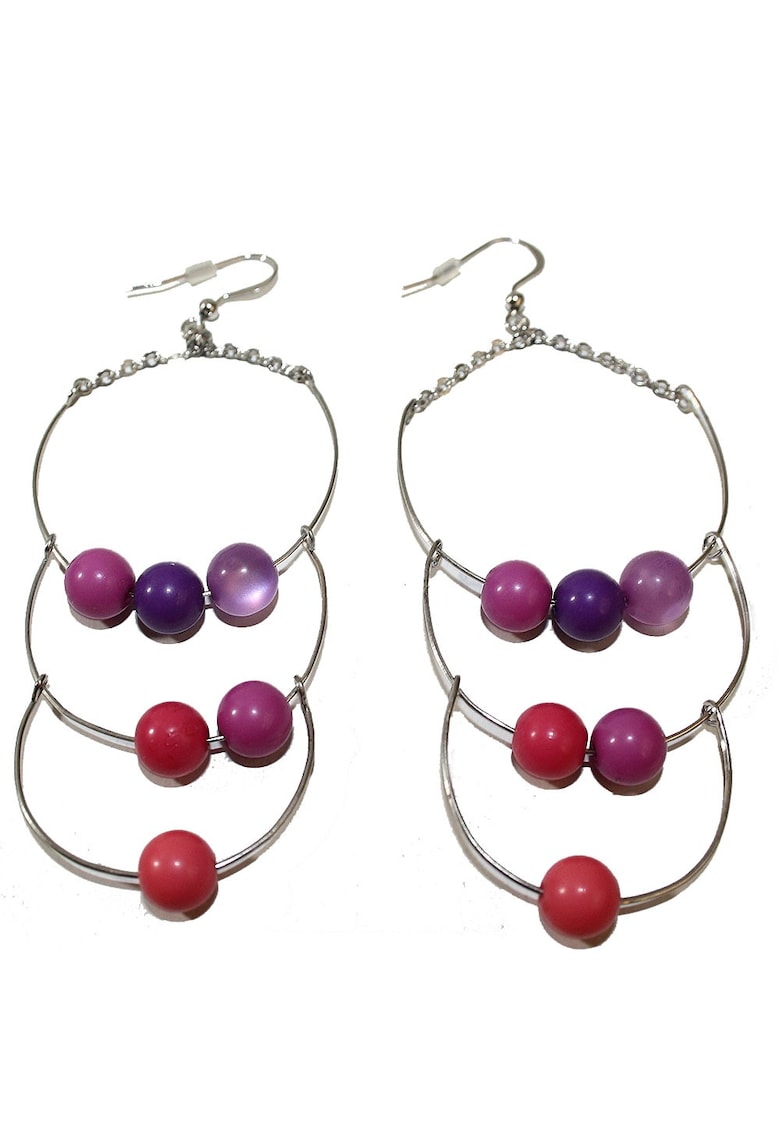 Cercei cu bile colorate - argintiu -