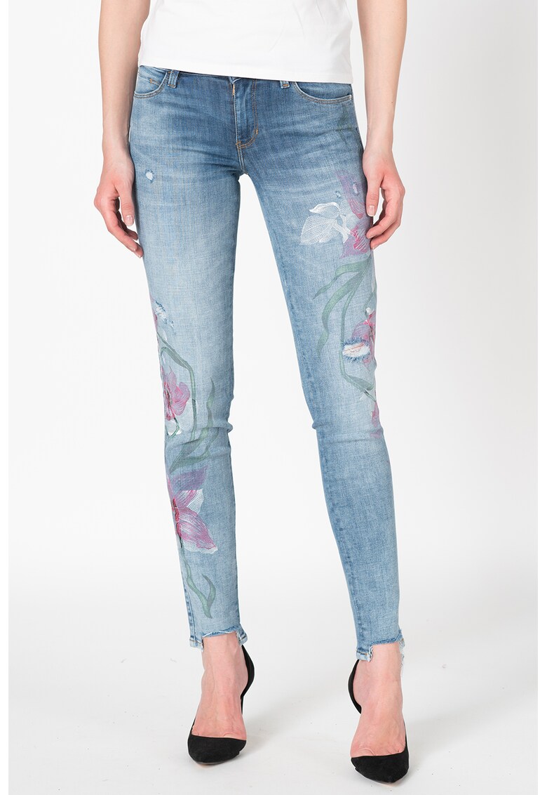 Blugi skinny cu model floral