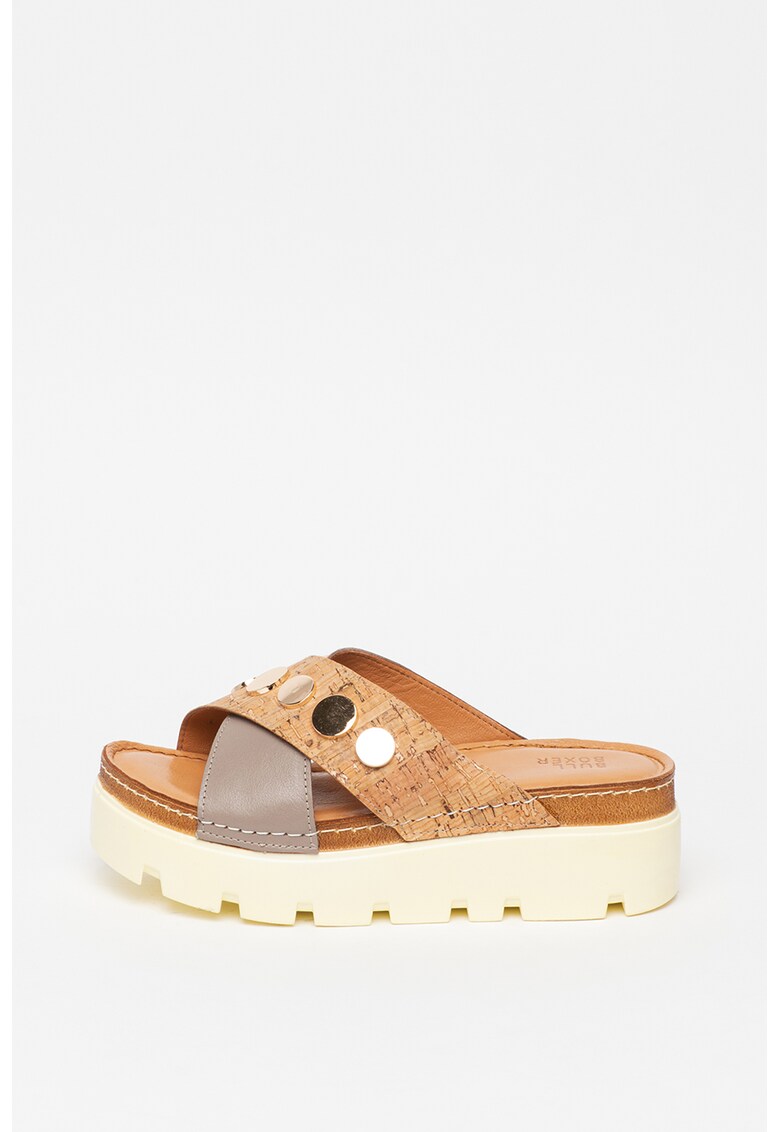 Papuci wedge de piele