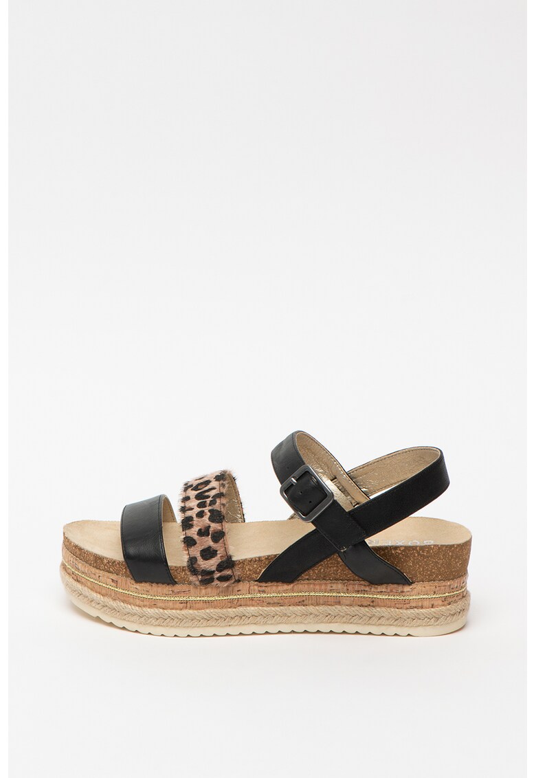 Sandale wedge de piele ecologica si material textil
