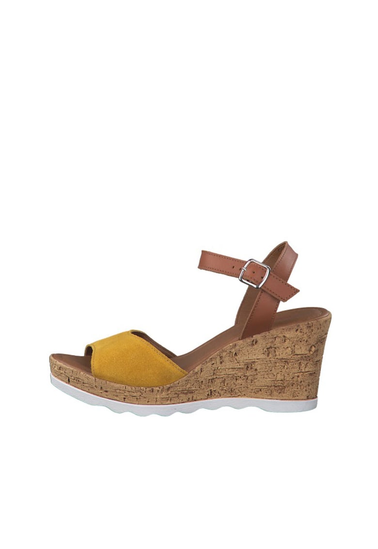 Sandale wedge de piele si piele intoarsa