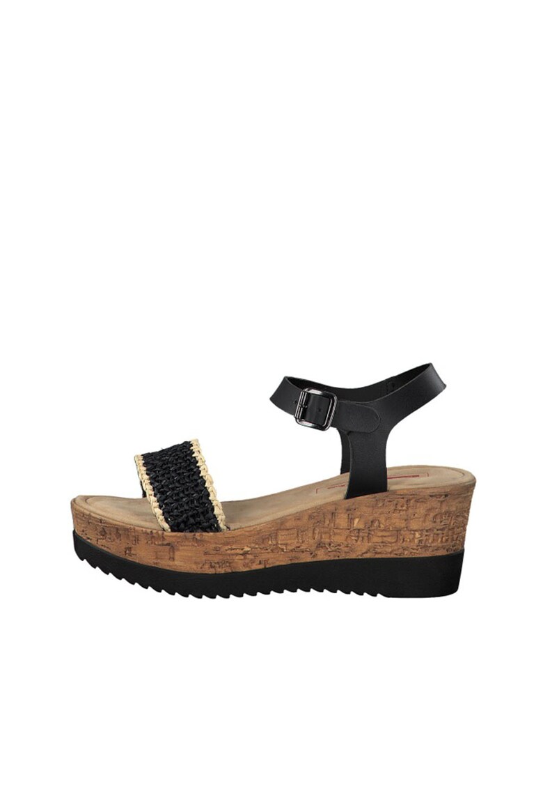 Sandale wedge cu insertii de piele