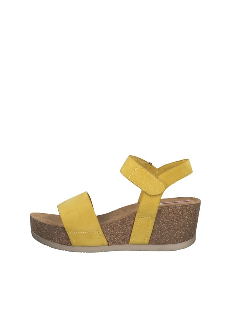 Sandale wedge de piele intoarsa ecologica - cu velcro
