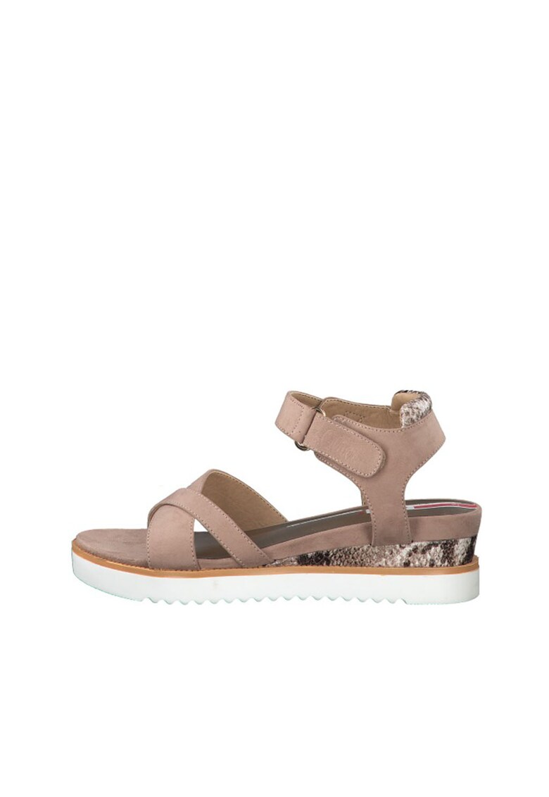 Sandale wedge de piele intoarsa ecologica - cu velcro