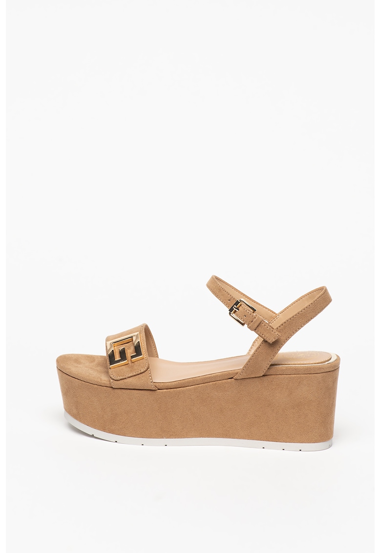Sandale wedge de piele ecologica cu bareta pe glezna