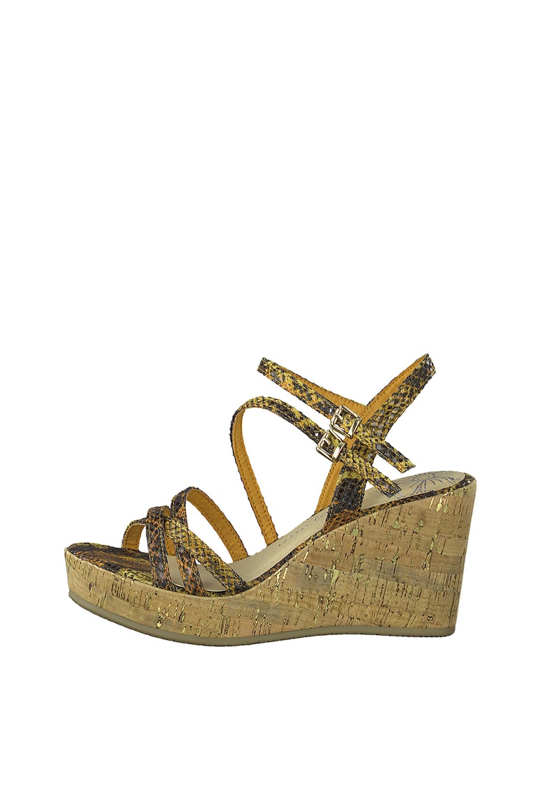 Sandale cu talpa wedge si aspect de piele de sarpe