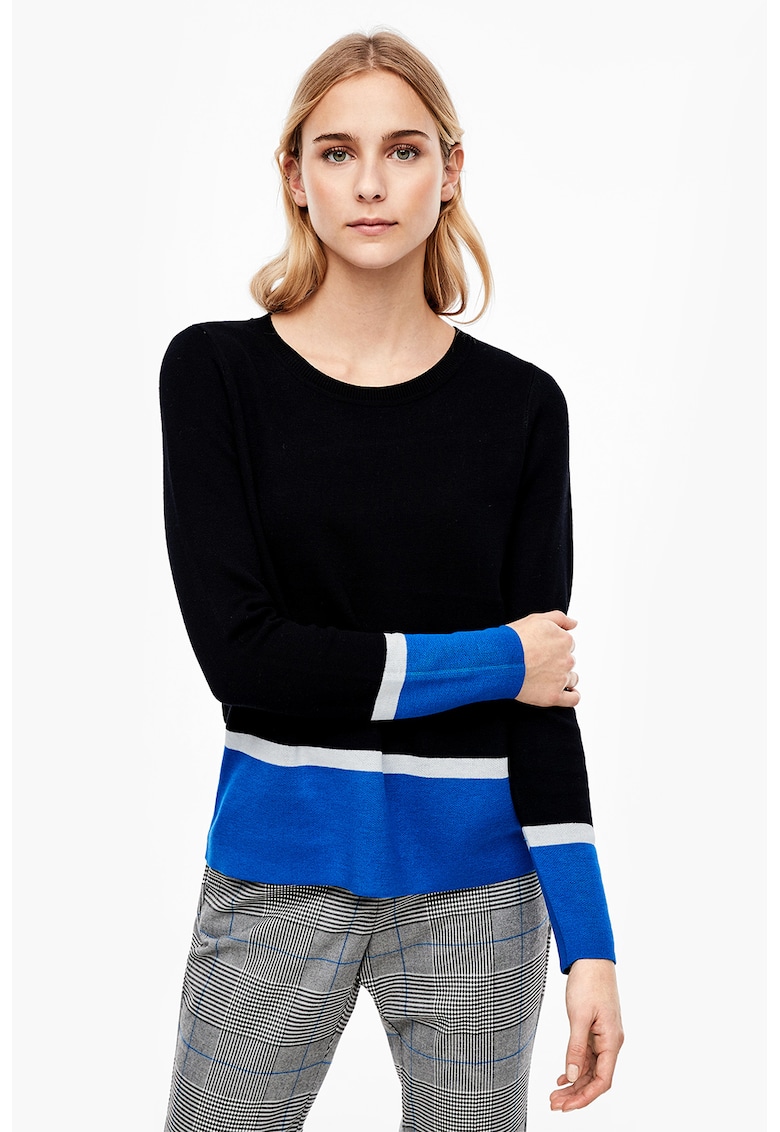 Pulover din tricot fin cu model colorblock