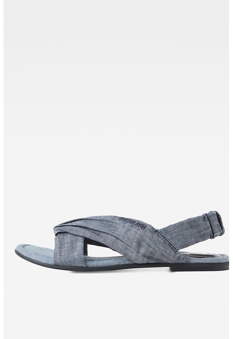 Sandale din denim cu talpa plata si broderie logo
