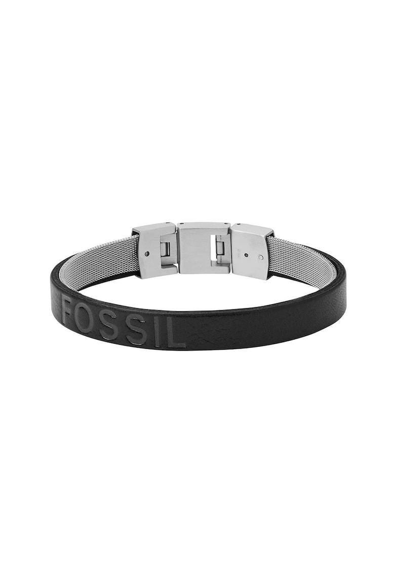 Bratara de piele cu logo stantat - Negru