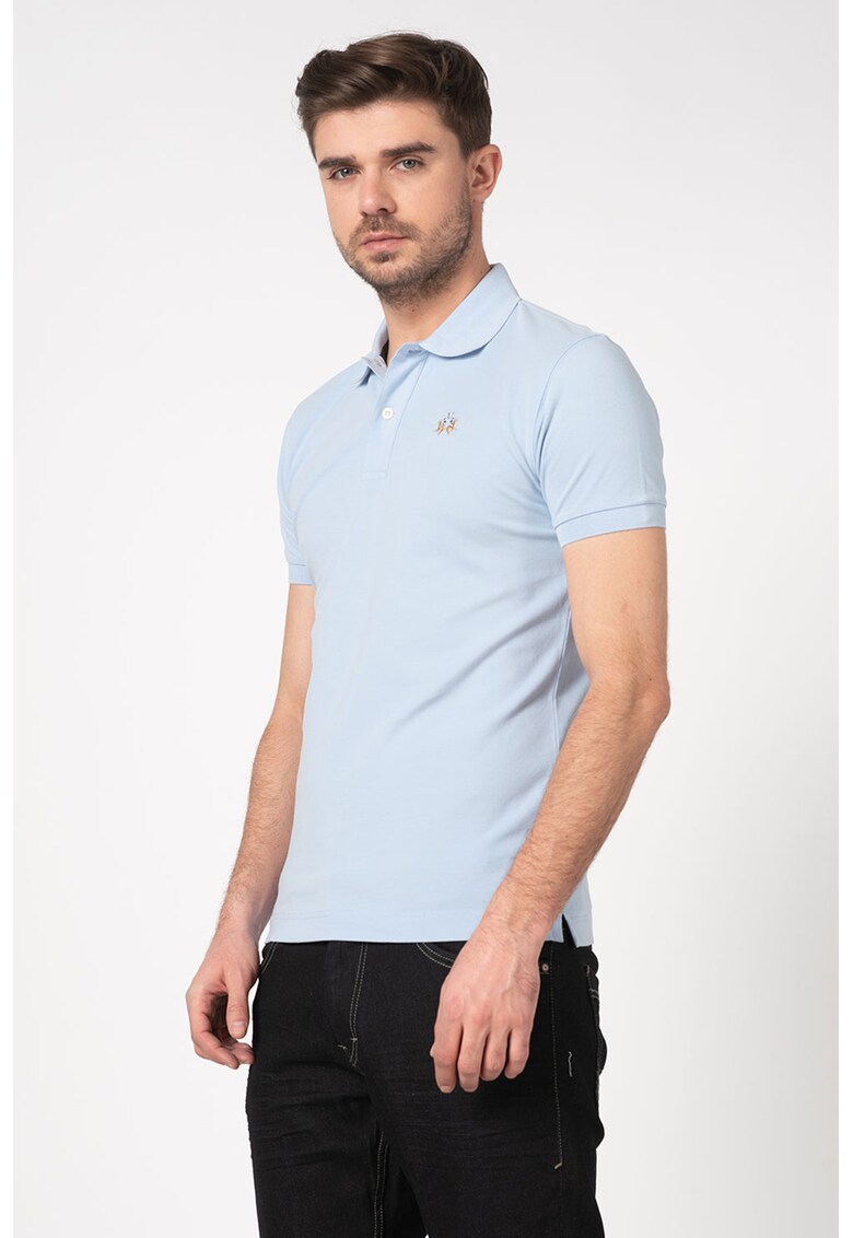 Tricou polo slim fit din material pique - Albastru lavanda