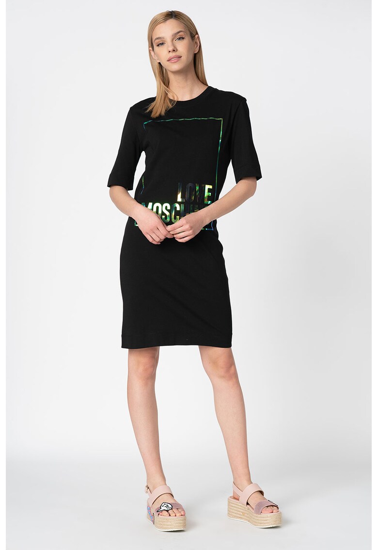 Rochie midi tip tricou cu imprimeu logo irizat