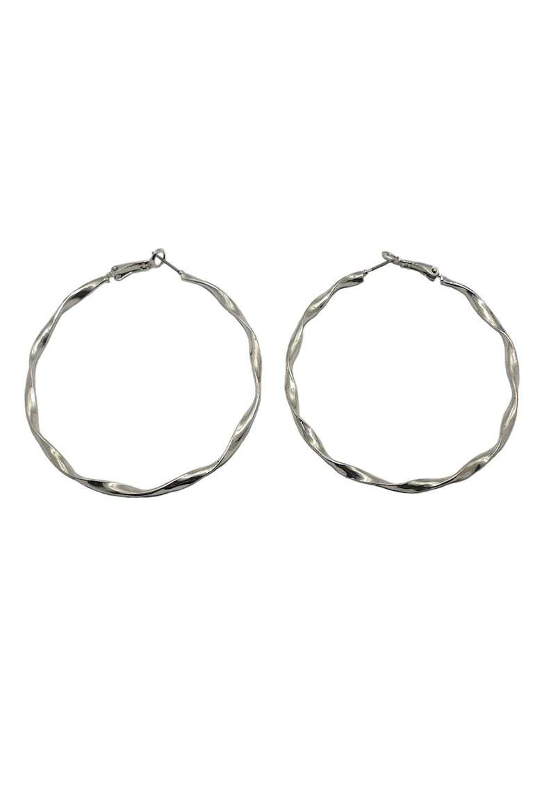 Cercei 80s twisted silver hoop - 6.5 cm -