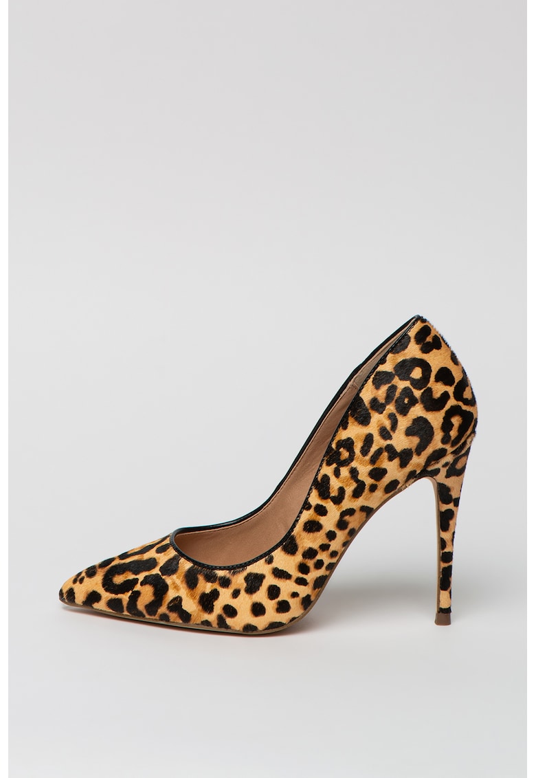 Pantofi de piele cu varf ascuti si animal print Daisie Hairon