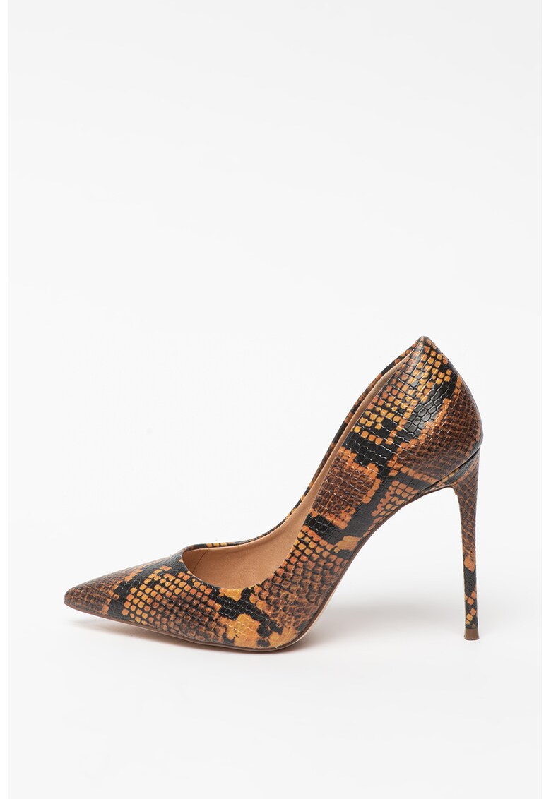 Pantofi stiletto de piele ecologica cu aspect de piele de sarpe Vala