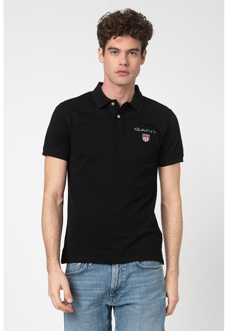 Tricou polo din pique cu logo brodat