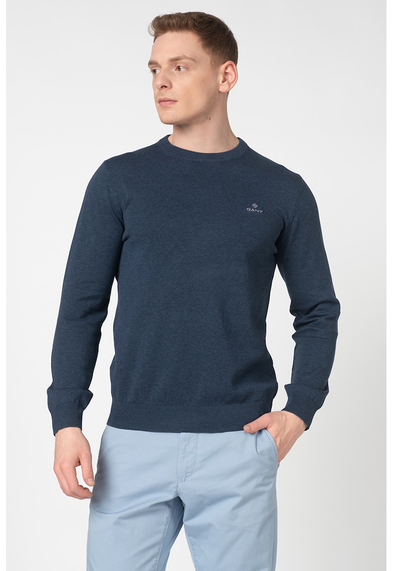 Pulover cu decolteu la baza gatului si broderie logo