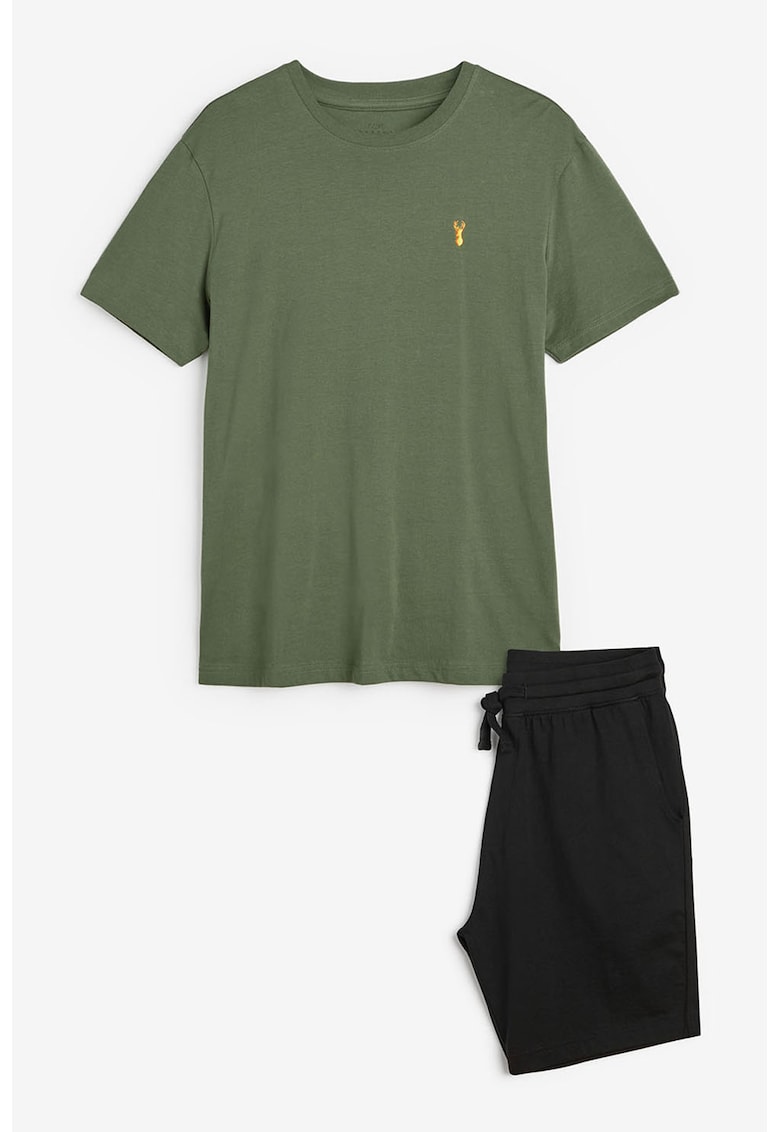 Pijama cu pantaloni scurti si detaliu brodat