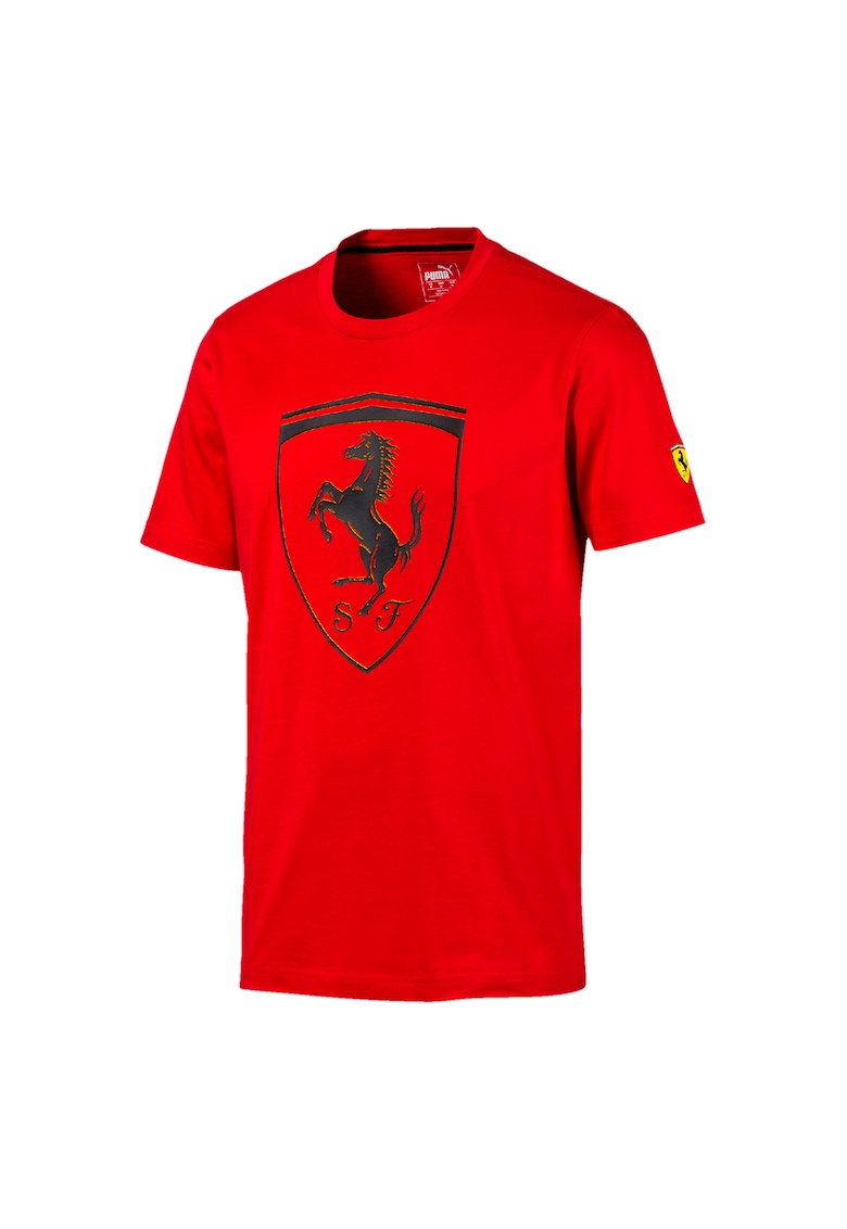 Tricou cu decolteu la baza gatului si logo cauciucat Ferrari Big Shield