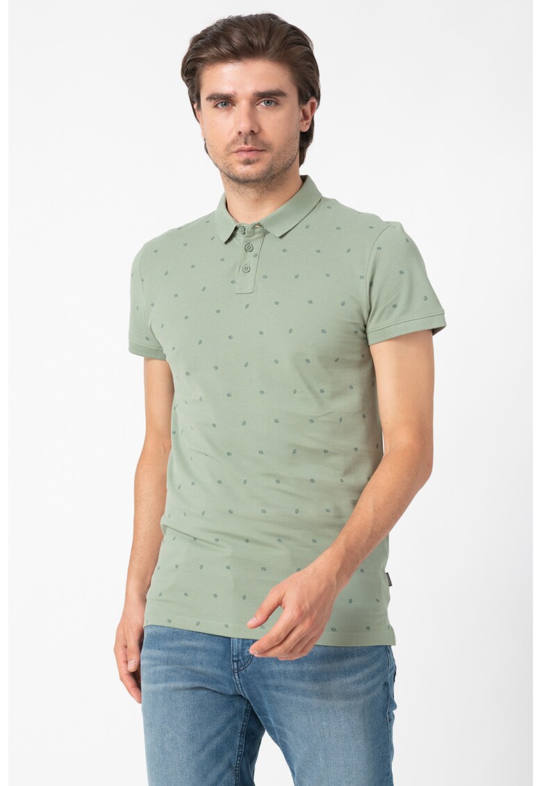 Tricou polo din pique cu model grafic