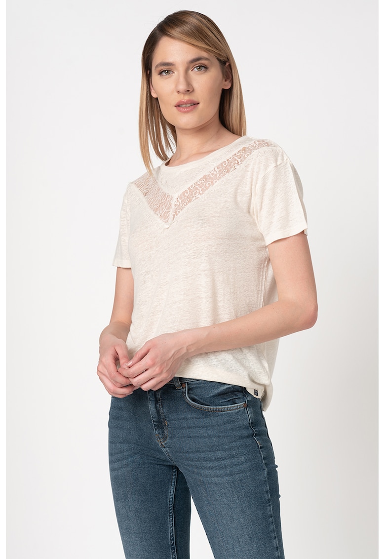 Tricou din amestec de in si lyocell - cu insertii de dantela