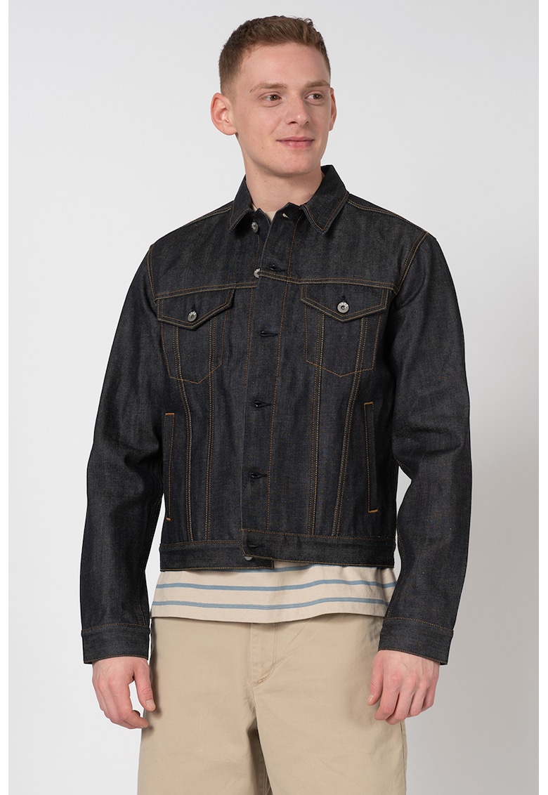 Jacheta din denim cu cusaturi contrastante