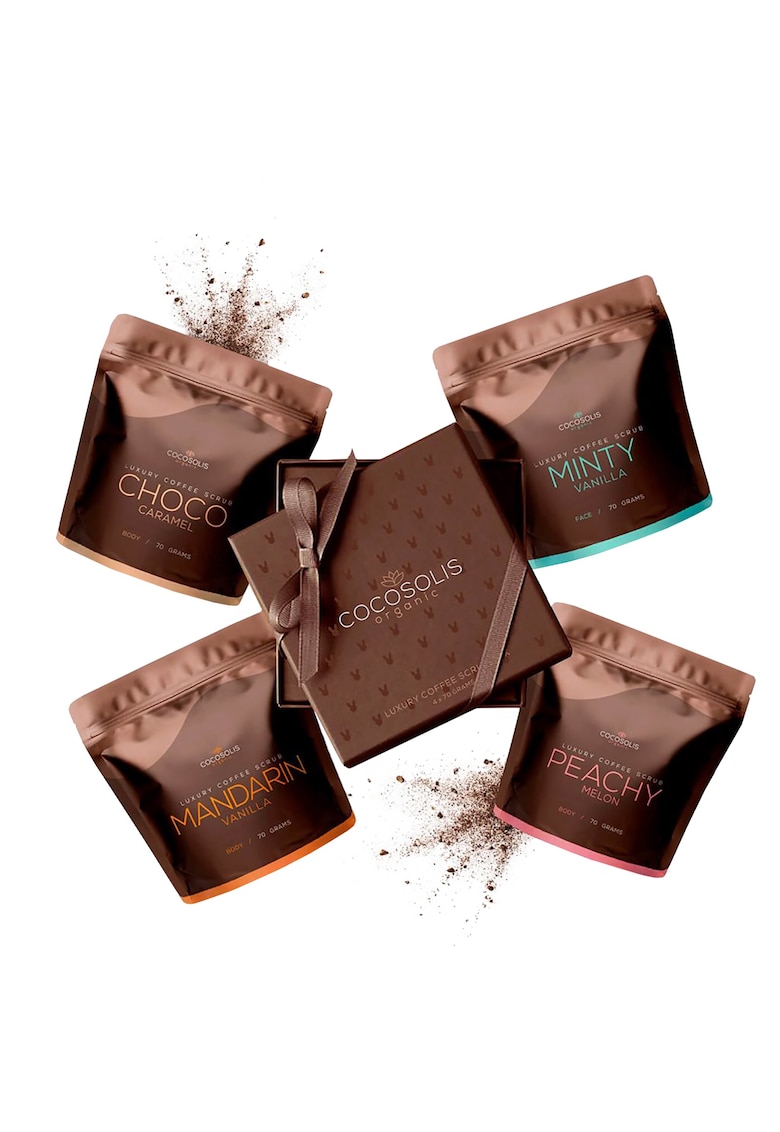 Cutie de lux cu 4 exfoliante organice naturale - 3 pentru corp si 1 pentru fata - LUXURY COFFEE SCRUB BOX