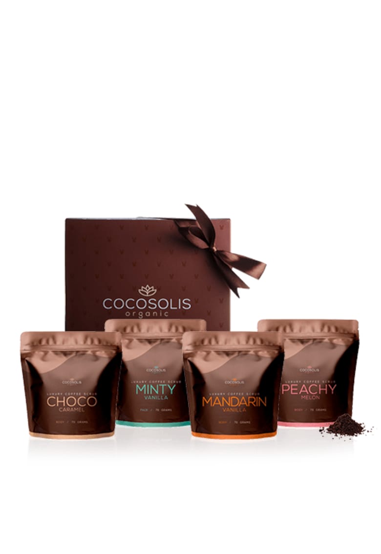 Cutie de lux cu 4 exfoliante organice naturale - 3 pentru corp si 1 pentru fata - LUXURY COFFEE SCRUB BOX