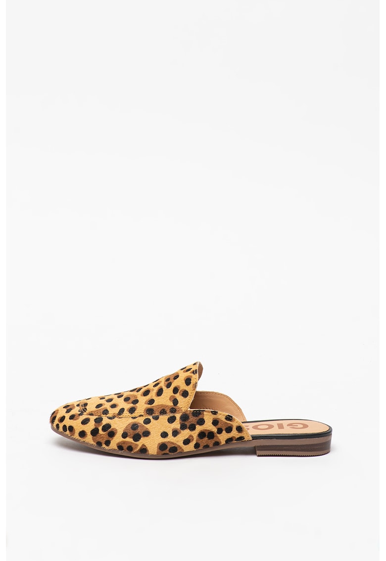 Saboti din piele cu par scurt cu animal print Wadley