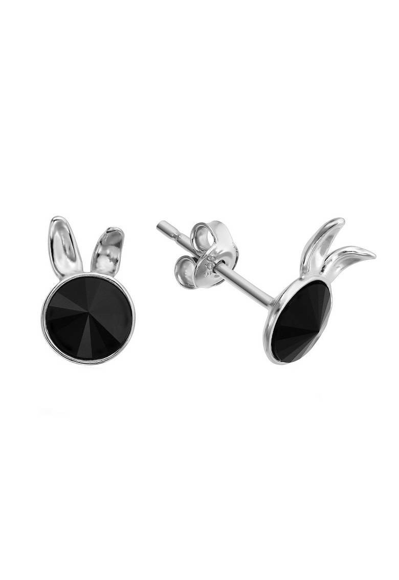 Cercei Argint 925 placat cu rodiu cu cristale Swarovski® Rivoli Bunny 6mm - Negru