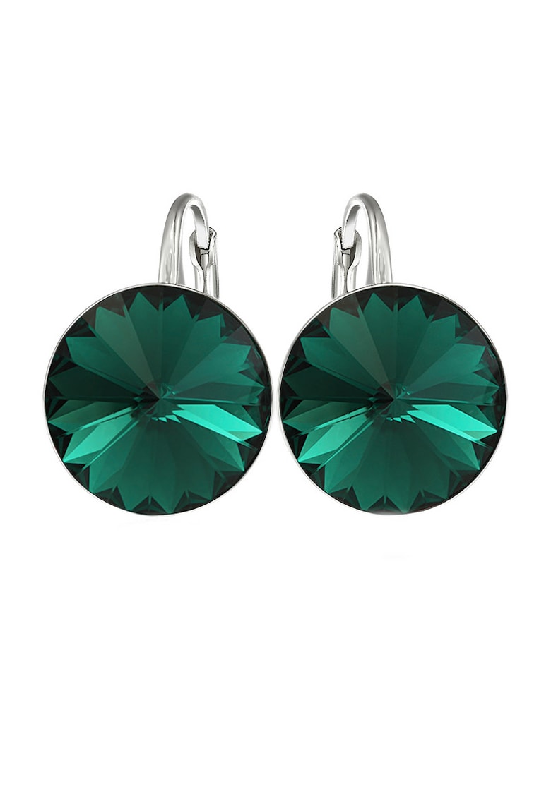Cercei Argint 925 placat cu rodiu cu cristale Swarovski® Rivoli 10mm Leverback - Verde