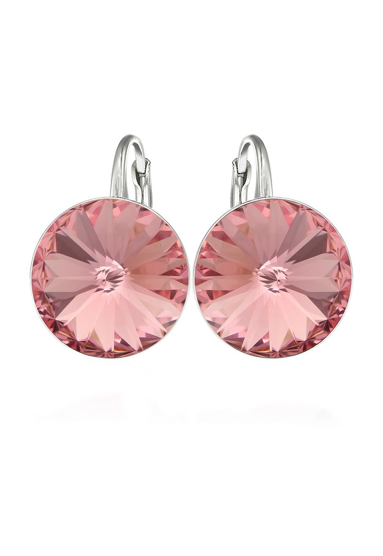 Cercei Argint 925 placat cu rodiu cu cristale Swarovski® Rivoli 10mm Leverback - Roz