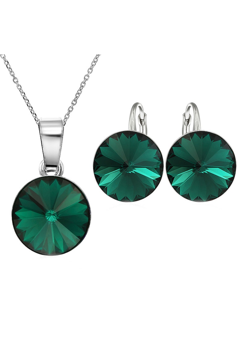 Set Argint 925 placat cu rodiu cu cristale Swarovski® Rivoli 10mm Leverback - Verde