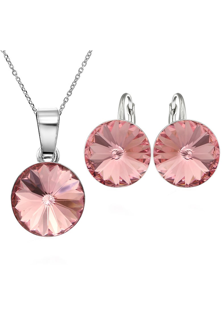 Set Argint 925 placat cu rodiu cu cristale Swarovski® Rivoli 10mm Leverback - Roz