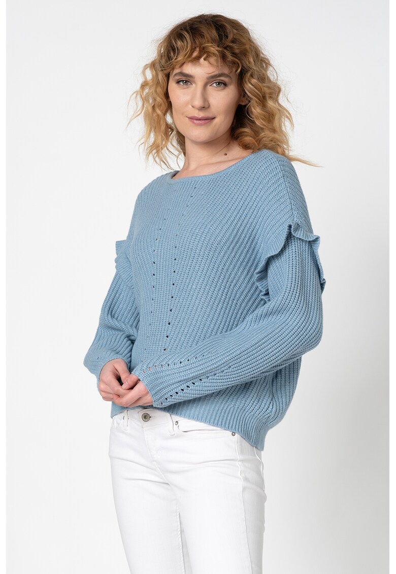 Pulover cu garnituri cu volane Blu