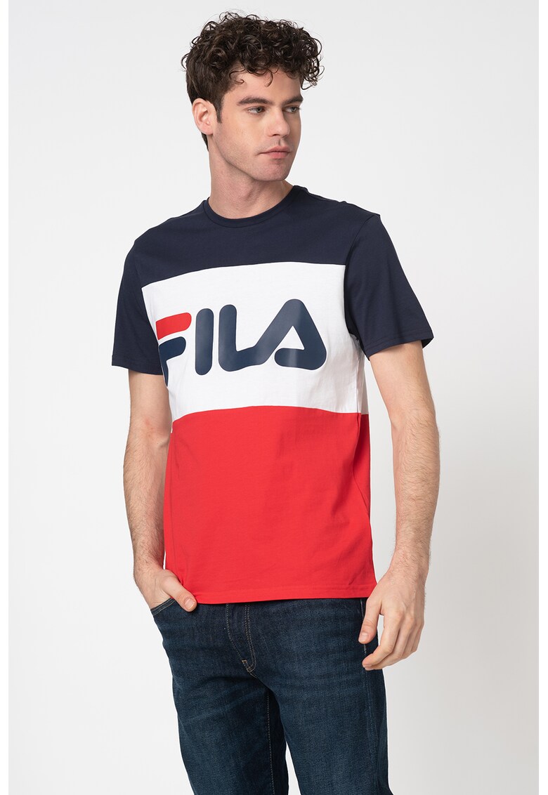 Tricou cu model colorblock si logo supradimensionat