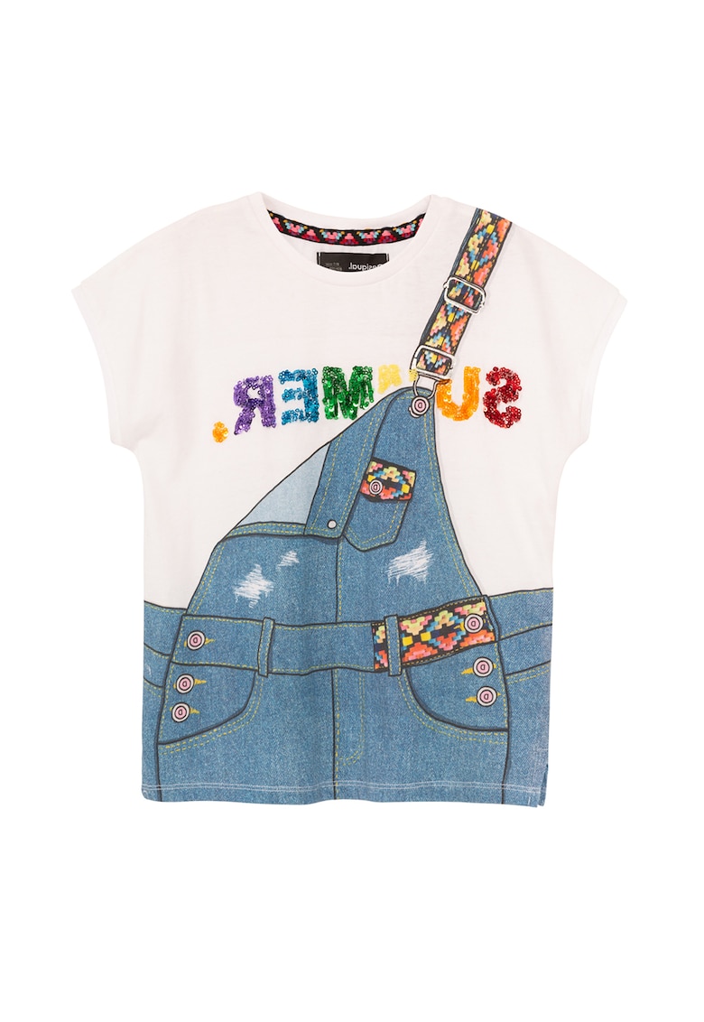 Tricou cu imprimeu si paiete - Alb/Albastru