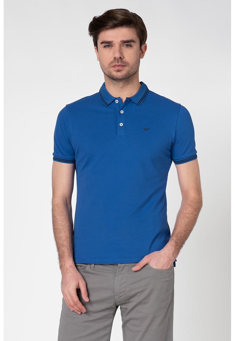 Tricou polo din material pique cu logo pe piept