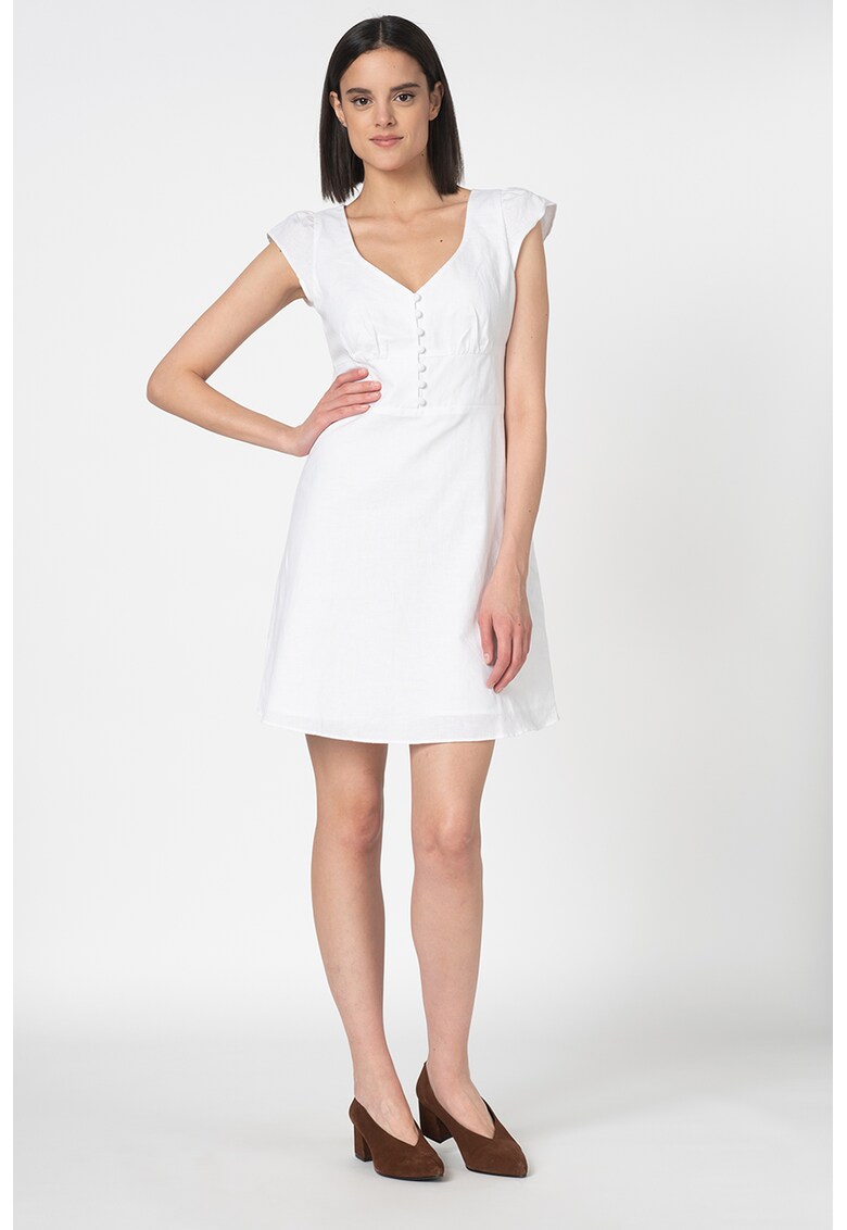 Rochie mini din amestec de in - cu decolteu in V