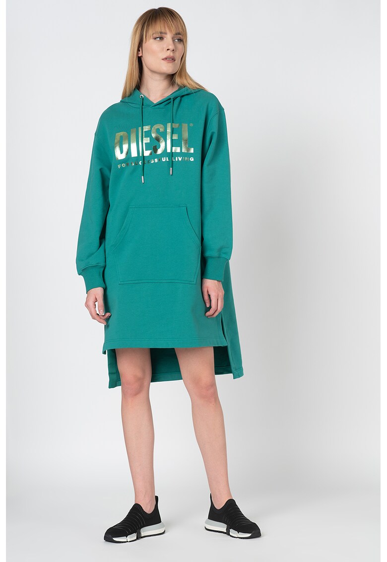 Rochie cu gluga si imprimeu logo metalizat Ilse