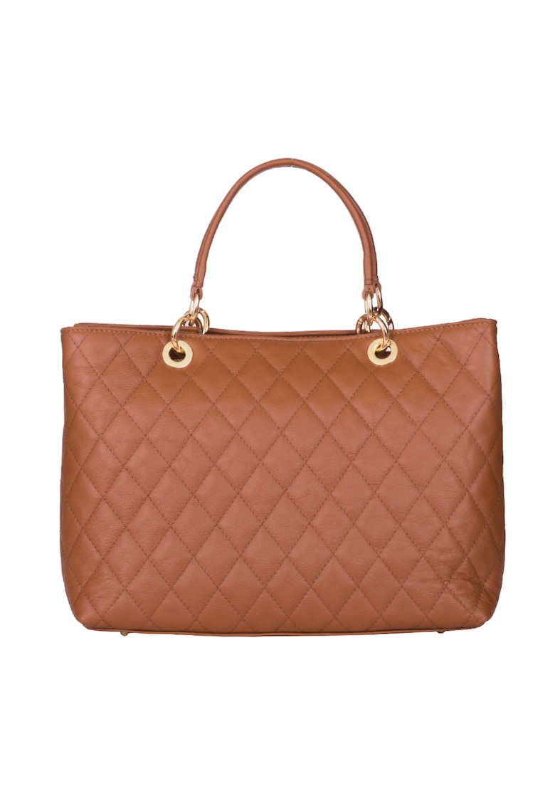 Geanta din piele matlasata Gisella verde - Coniac