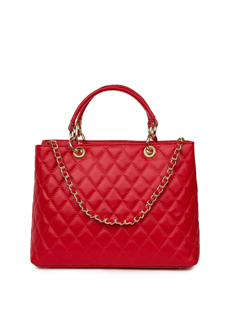 Geanta din piele matlasata Gisella verde - Rosu