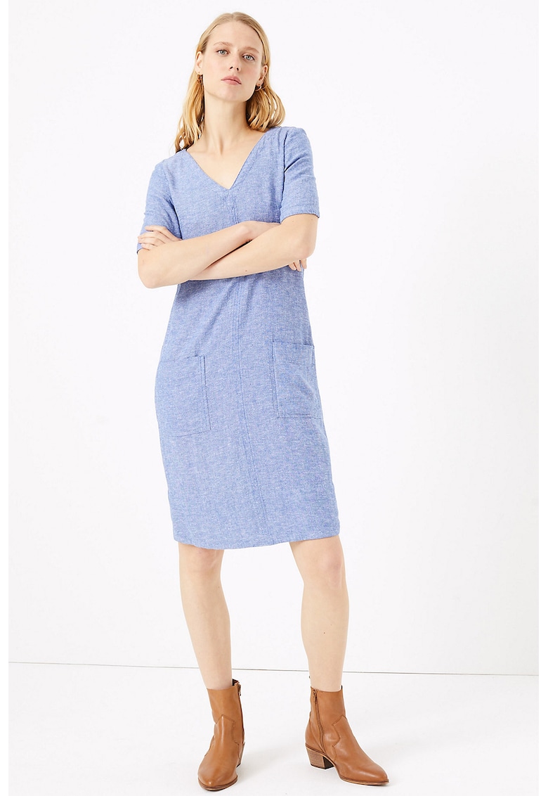 Rochie midi din amestec de in - cu buzunare frontale