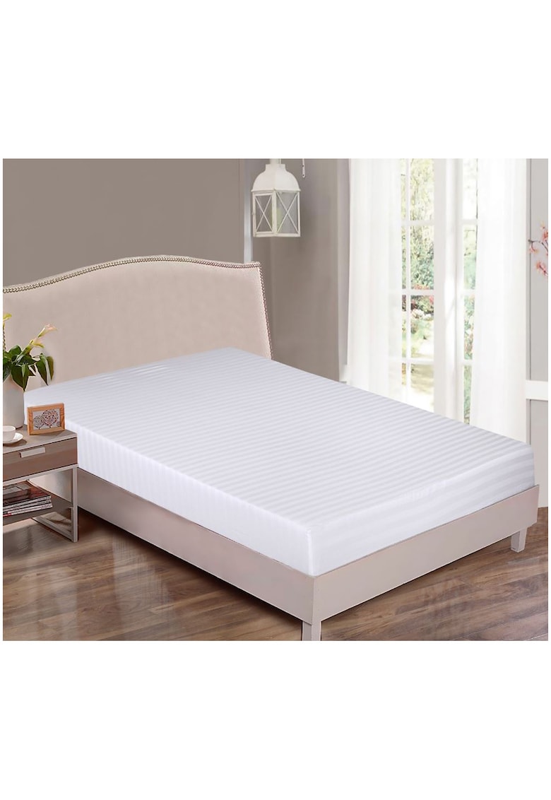 Cearsaf de pat cu elastic 100% bumbac satinat - 205TC - Alb
