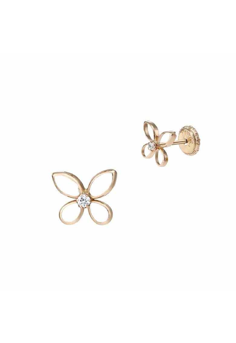 Детски обеци - пеперуда от розово злато с камък - злато 14K