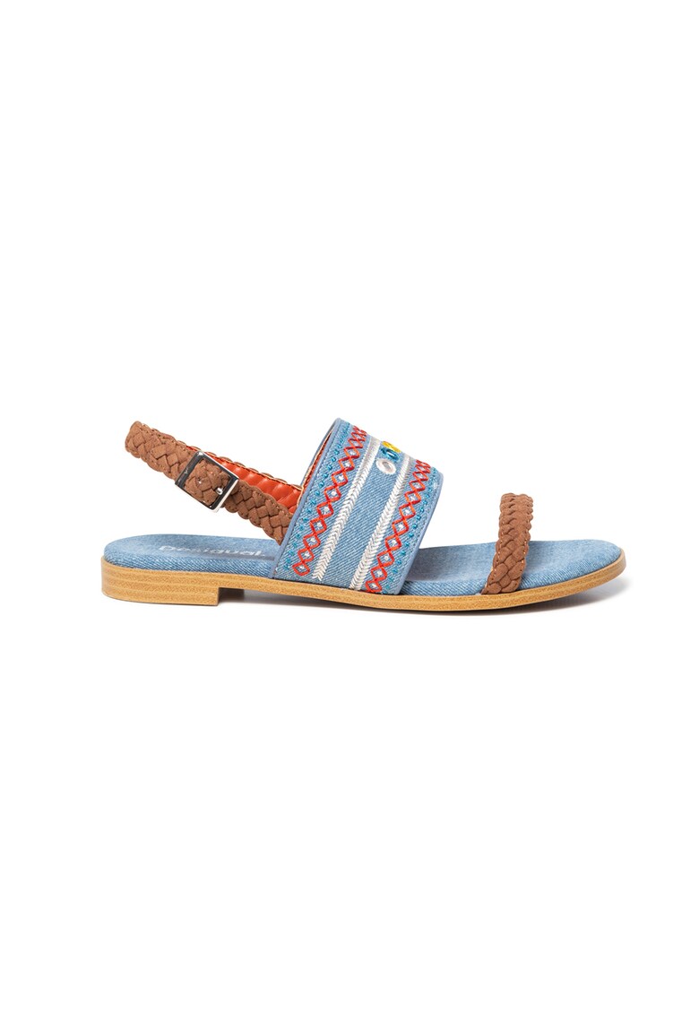 Sandale din denim cu broderie