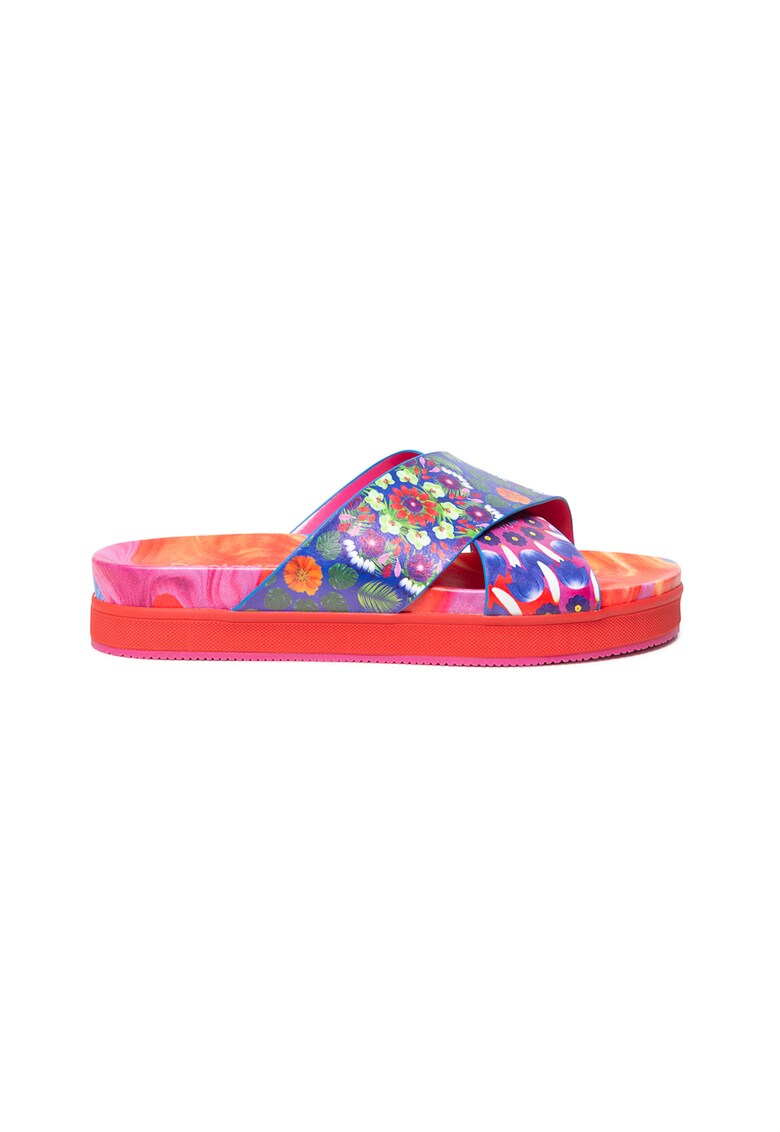 Papuci wedge cu imprimeu floral